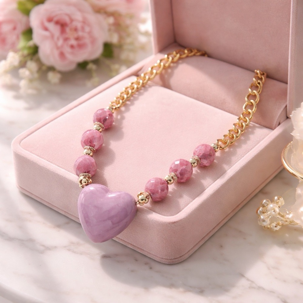 Elegant Pink Heart Necklace